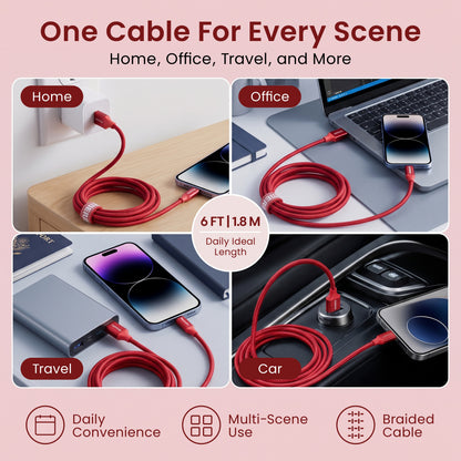 Emerald 6ft Braided USB-A to Lightning, Fast Charging & Data Syncing Cable Compatible with iPhone