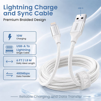 Emerald 6ft Braided USB-A to Lightning, Fast Charging & Data Syncing Cable Compatible with iPhone