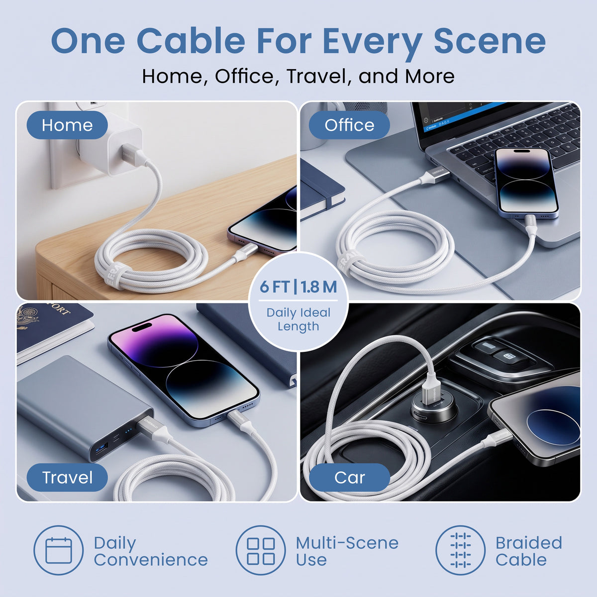 Emerald 6ft Braided USB-A to Lightning, Fast Charging & Data Syncing Cable Compatible with iPhone