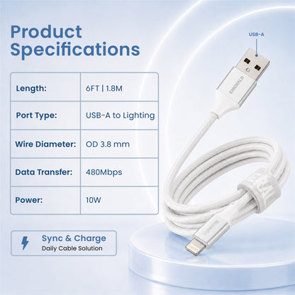 Emerald 6ft Braided USB-A to Lightning, Fast Charging & Data Syncing Cable Compatible with iPhone