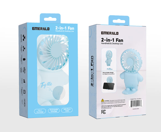 Emerald 2in1 Rechargeable Portable Handheld & Desktop Fan with Phone Holder, 3 Speed