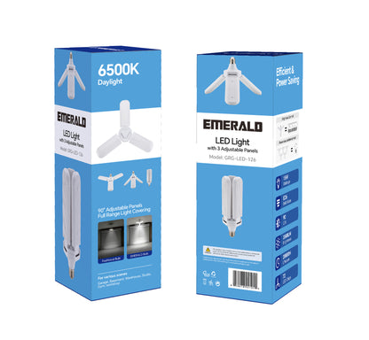 Emerald 3-Panel Adjustable LED Light, 3500 Lumens, 6500K Daylight, 15W E26 Base
