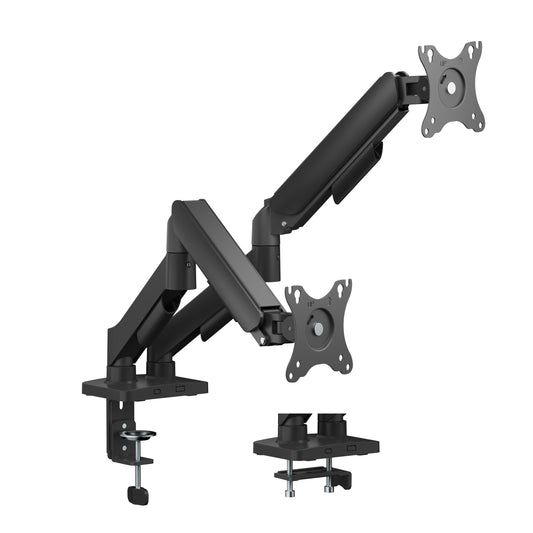 Emerald Gas Spring Dual Monitor Mount for 13"-32" Screens, Full Motion Arms with Clamp or Grommet Base, VESA 75x75-100x100mm