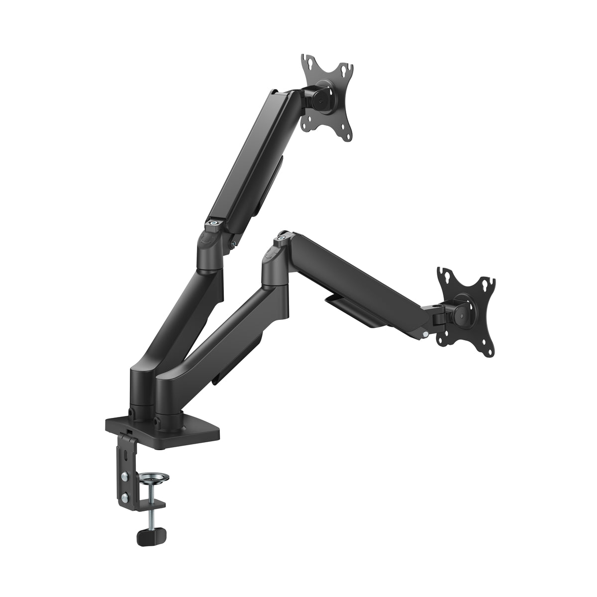 Emerald Gas Spring Dual Monitor Mount for 13"-32" Screens, Full Motion Arms with Clamp or Grommet Base, VESA 75x75-100x100mm