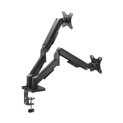 Emerald Gas Spring Dual Monitor Mount for 13"-32" Screens, Full Motion Arms with Clamp or Grommet Base, VESA 75x75-100x100mm