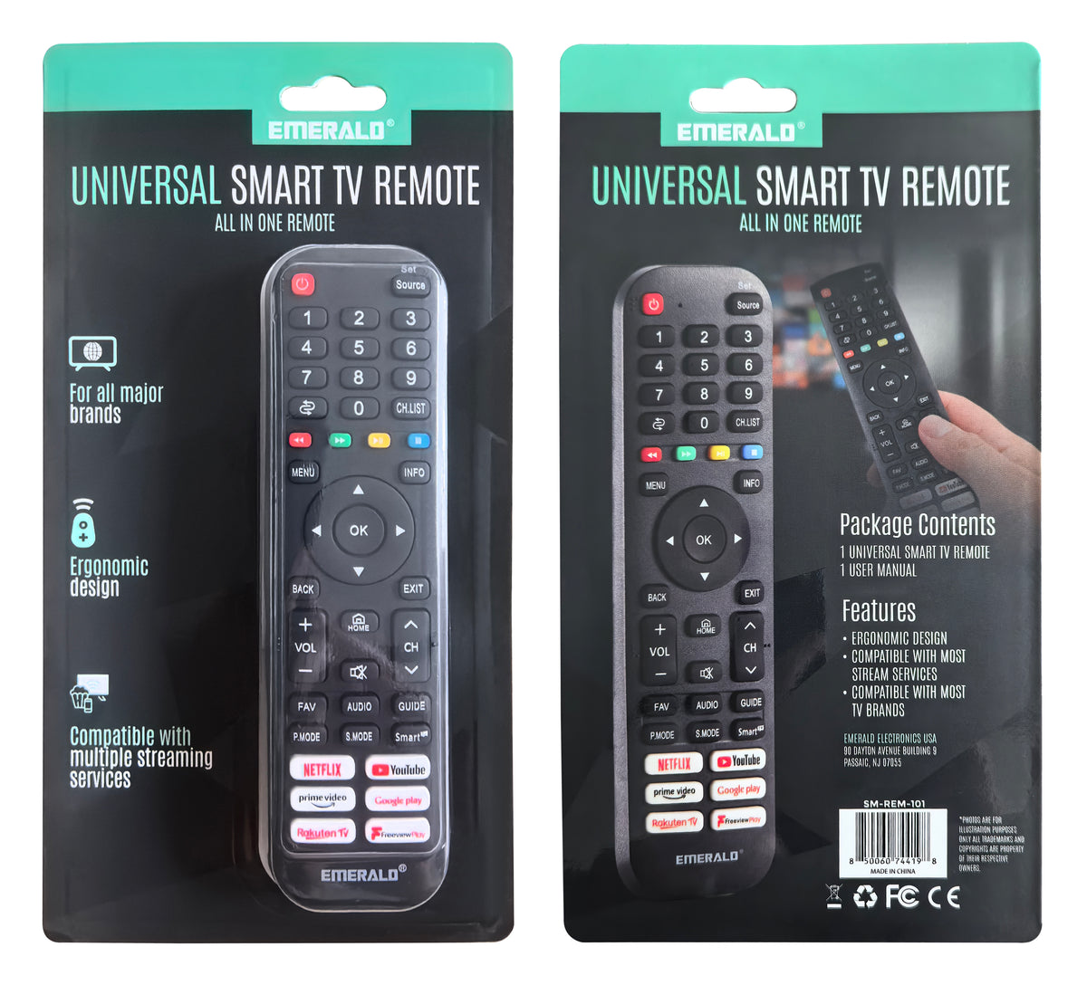 Emerald Universal Smart TV Remote All-in-One Remote Control for Most Major TV Brands, Compatible with Streaming Apps