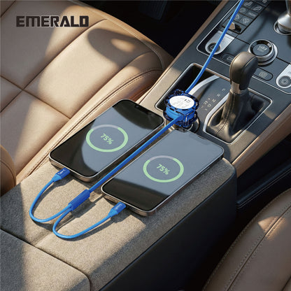 Emerald 3.3ft 2-in-1 Retractable USB-A to Lightning & Type-C, Fast Charging & Data Syncing Cable
