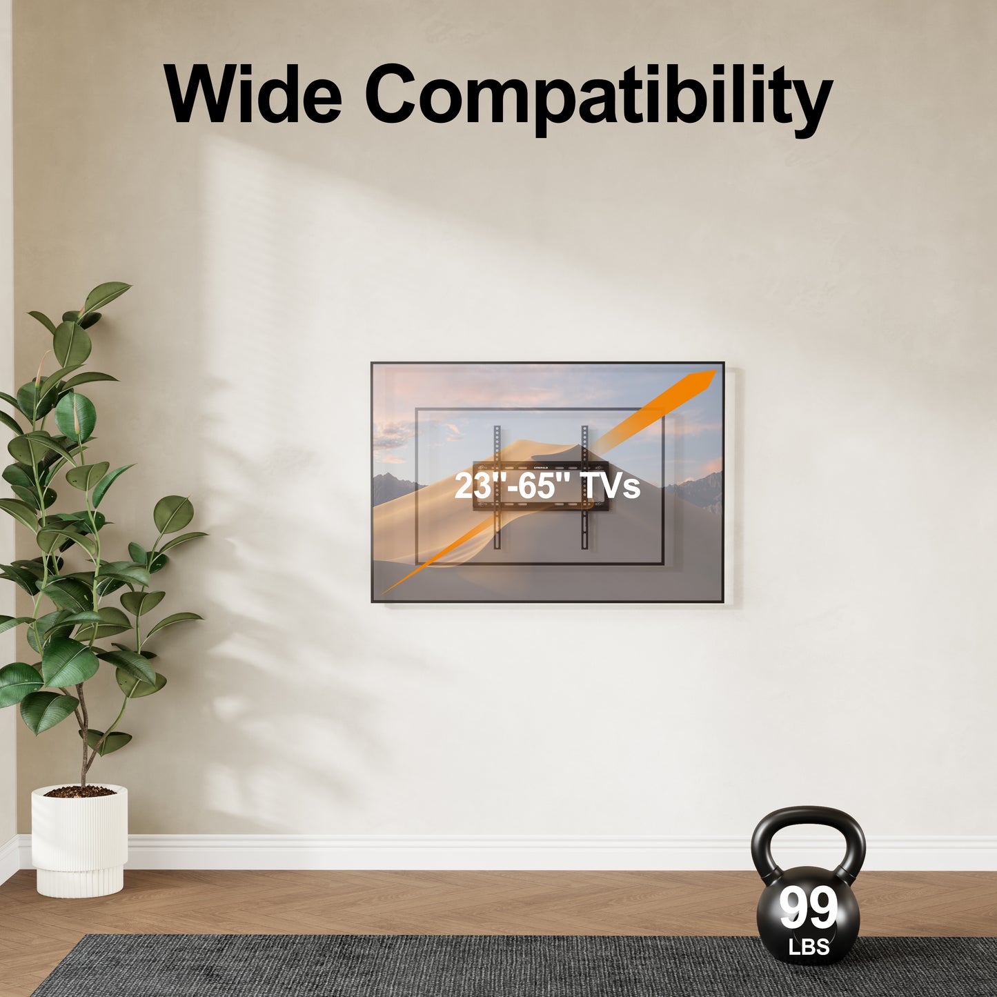 Rocky Ultra Slim Fixed Wall Mount for 23"-65" TVs, 0.81" Low Profile, VESA 200x200 to 400x400 mm