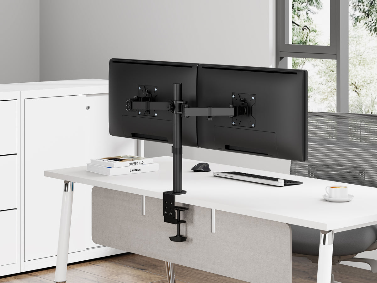 Emerald Dual Monitor Desk Mount for 17-32" Screens, Full Motion Adjustable Arm Stand with Tilt, Swivel, and Cable Management