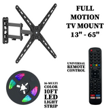 Emerald Full Motion TV Wall Mount Kit for 13"-65" TVs - FM TV Wall Mount, Universal Remote Control, & 10FT LED Light Strip