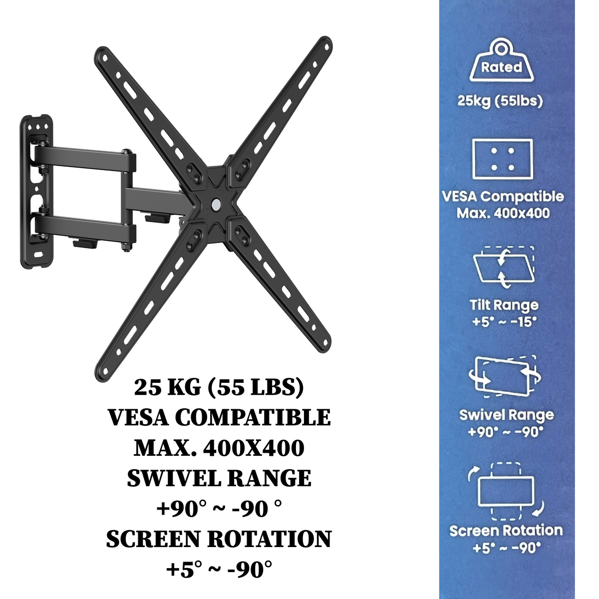 Emerald Full Motion TV Wall Mount Kit for 13"-65" TVs - FM TV Wall Mount, Universal Remote Control, & 10FT LED Light Strip