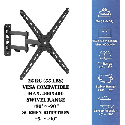 Emerald Full Motion TV Wall Mount Kit for 13"-65" TVs - FM TV Wall Mount, Universal Remote Control, & 10FT LED Light Strip