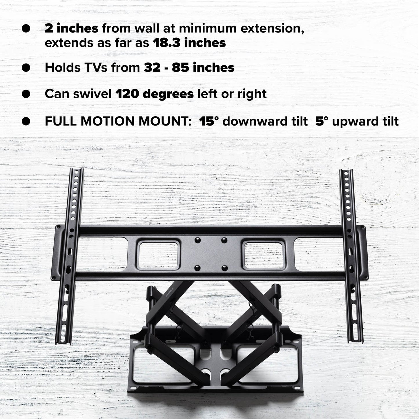 Emerald Full Motion Wall Mount for 32"-85" TVs – Heavy Duty, Swivel & Tilt, 180 lbs Capacity, Max VESA 600x400