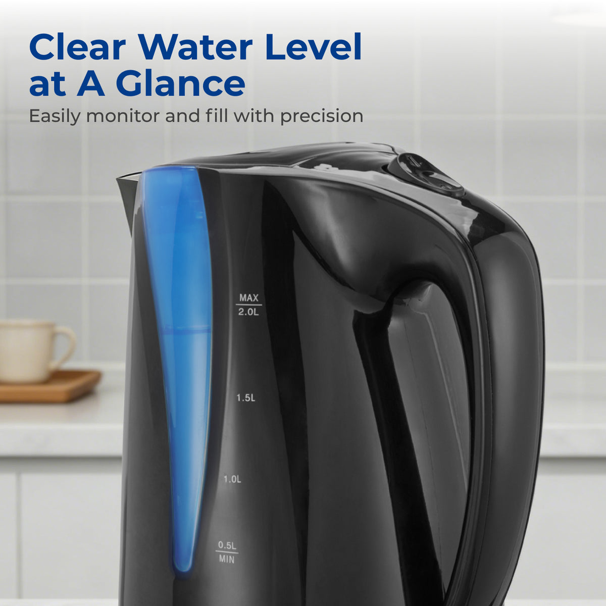 Emerald 2L Black Electric Kettle, 1350W, Automatic Shut Off, Fast Boil Design