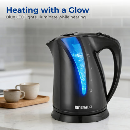 Emerald 2L Black Electric Kettle, 1350W, Automatic Shut Off, Fast Boil Design
