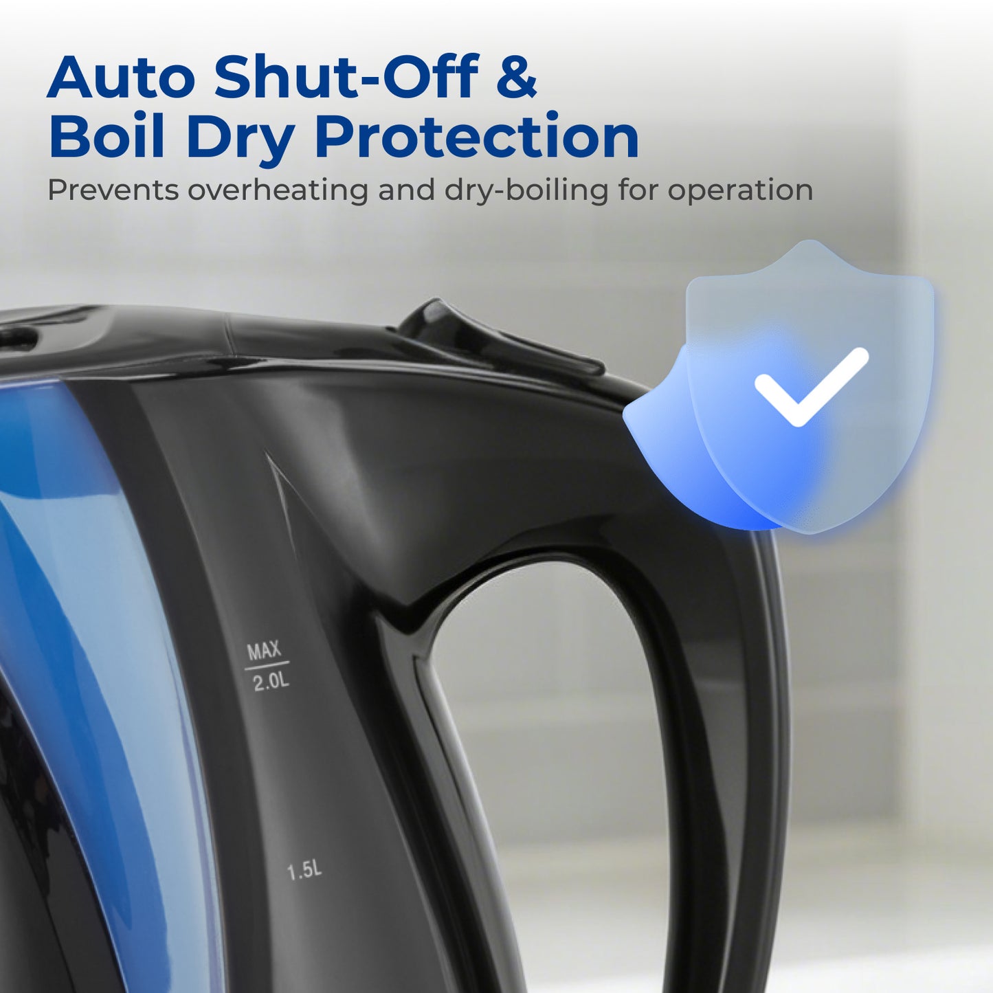 Emerald 2L Black Electric Kettle, 1350W, Automatic Shut Off, Fast Boil Design
