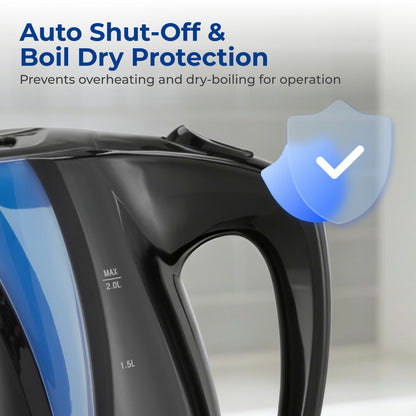Emerald 2L Black Electric Kettle, 1350W, Automatic Shut Off, Fast Boil Design