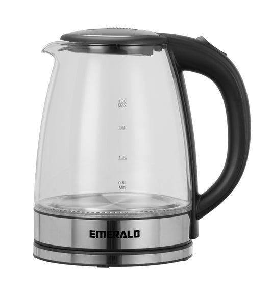 Emerald 1.8L Clear Glass Electric Kettle, Break Resistant, Rapid Boil, 1100W