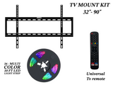 Emerald 32–90" Fixed TV Wall Mount Kit with 10ft LED Strip Light and Universal RF Remote