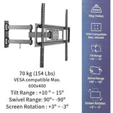 Emerald 32–85" Full Motion TV Wall Mount Kit with 15ft LED Strip Light and Universal RF Remote