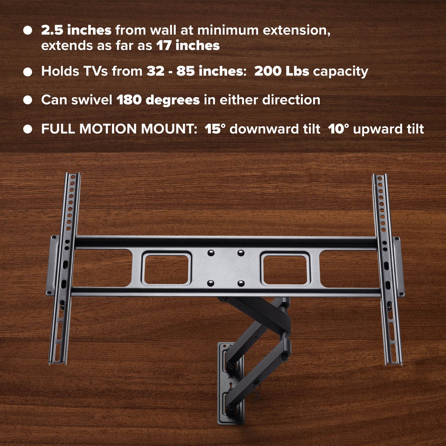 Emerald 32–85" Full Motion TV Wall Mount Kit with 15ft LED Strip Light and Universal RF Remote