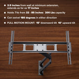 Emerald 32–85" Full Motion TV Wall Mount Kit with 15ft LED Strip Light and Universal RF Remote