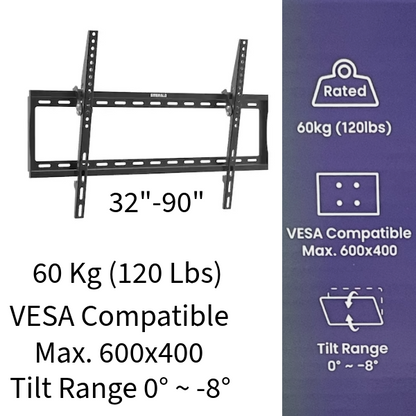 Emerald 32-90" Tilt TV Wall Mount Kit with 15ft LED Strip Light and Universal RF Remote