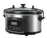 Emerald 6.3-Quart Slow Cooker with Locking Lid, Stainless Steel, Keep Warm Function, Dishwasher Safe