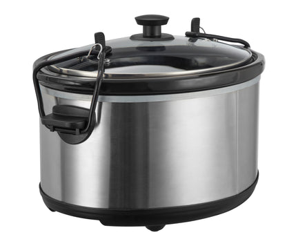 Emerald 6.3-Quart Slow Cooker with Locking Lid, Stainless Steel, Keep Warm Function, Dishwasher Safe