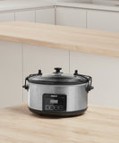 Emerald 6.3-Quart Slow Cooker with Locking Lid, Stainless Steel, Keep Warm Function, Dishwasher Safe