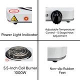 Emerald Compact & Portable, 1000W Electric Single Burner 5.5" Coil Stovetop