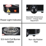 Emerald Compact & Portable, 1000W Electric Single Burner 5.5" Coil Stovetop