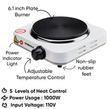 Emerald Compact & Portable, 1000W Electric Single Burner 6.1" Coil Less Plate Stovetop