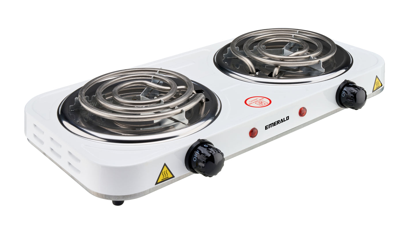 Emerald Compact & Portable, 2000W (2x1000W) Electric Double Burner 5.5" Coils Stovetop
