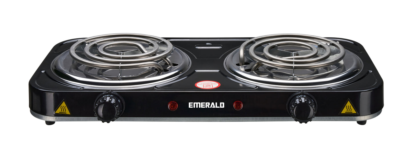 Emerald Compact & Portable, 2000W (2x1000W) Electric Double Burner 5.5" Coils Stovetop