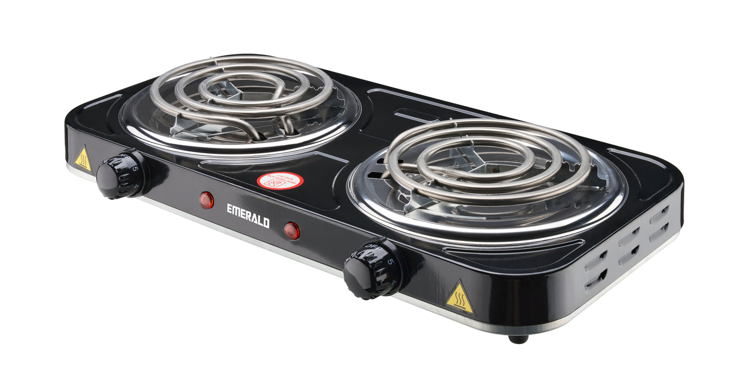 Emerald Compact & Portable, 2000W (2x1000W) Electric Double Burner 5.5" Coils Stovetop