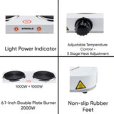 Emerald Compact & Portable, 2000W (2x1000W) Electric Double Burner 6.1" Coils Less Plate Stovetop
