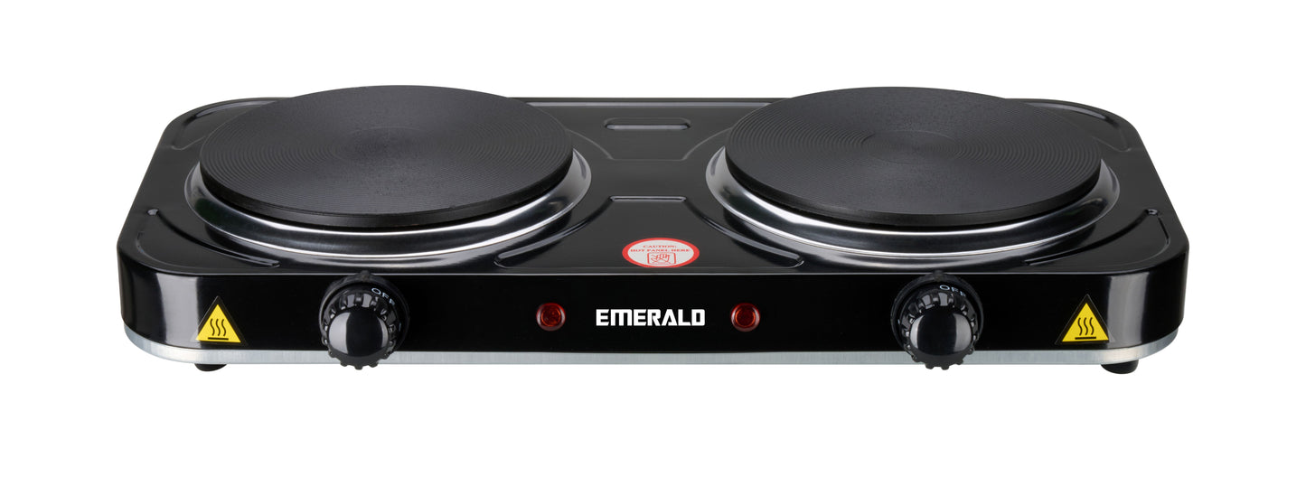 Emerald Compact & Portable, 2000W (2x1000W) Electric Double Burner 6.1" Coils Less Plate Stovetop