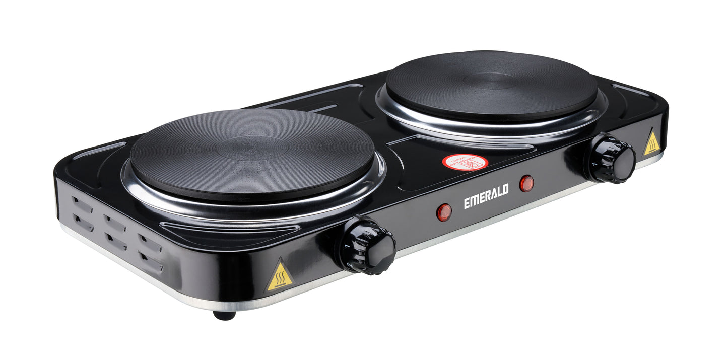Emerald Compact & Portable, 2000W (2x1000W) Electric Double Burner 6.1" Coils Less Plate Stovetop