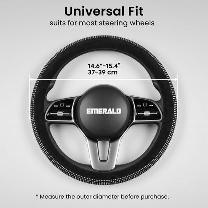 Emerald Universal 14.6"-15.4" Bling Steering Wheel Cover, Glass Crystal Soft Fur