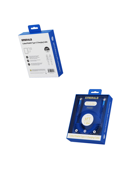 Emerald 6ft Coiled USB-C to USB-C Cable, Fast Charging & High-Speed Data Transfer