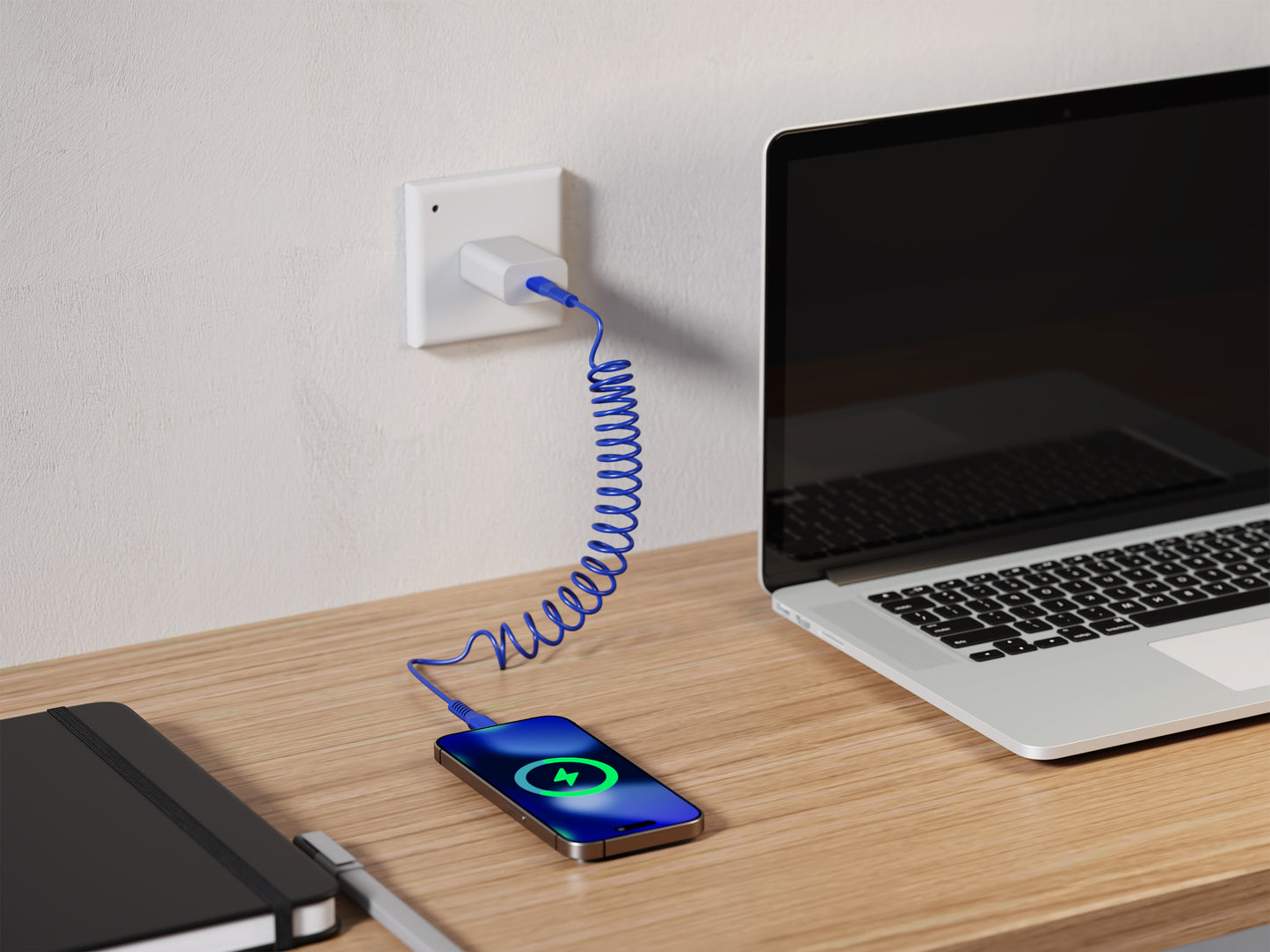 Emerald 6ft Coiled USB-C to USB-C Cable, Fast Charging & High-Speed Data Transfer