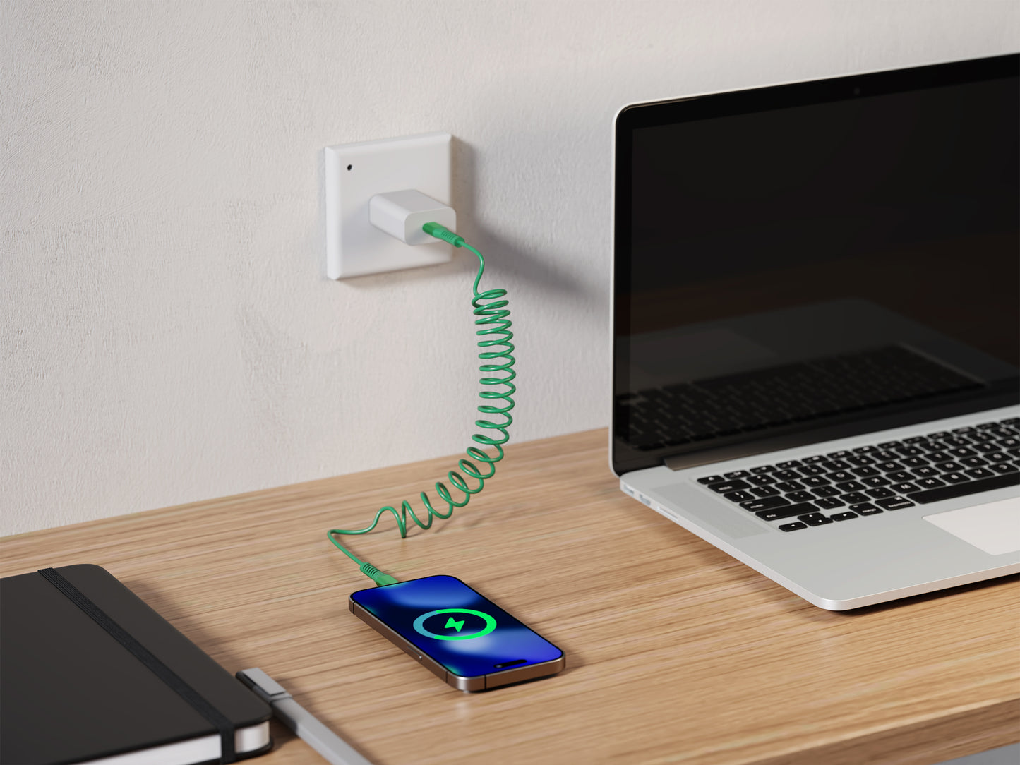 Emerald 6ft Coiled USB-C to USB-C Cable, Fast Charging & High-Speed Data Transfer