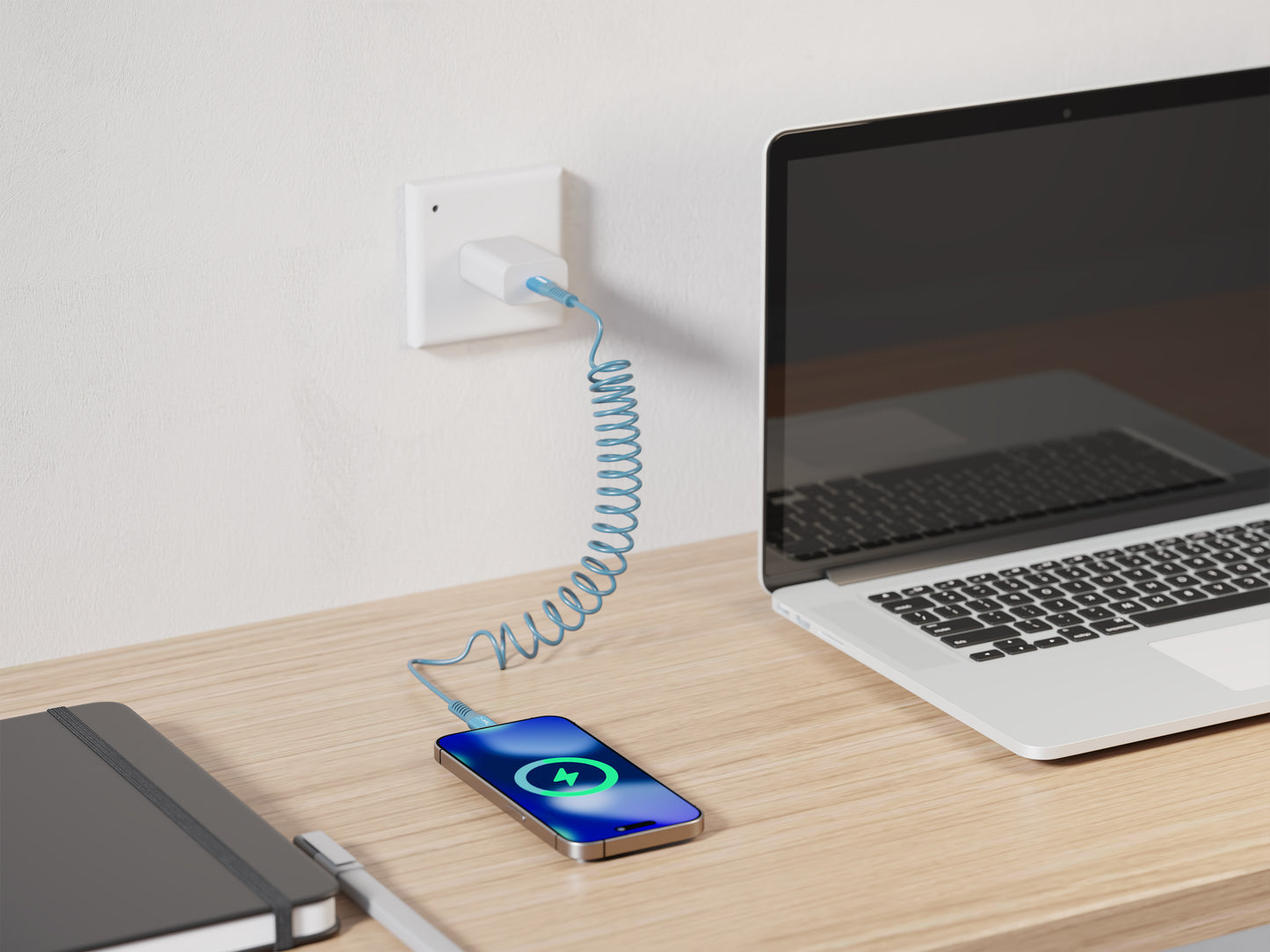 Emerald 4ft Coiled USB-C to USB-C Cable, Fast Charging & High-Speed Data Transfer