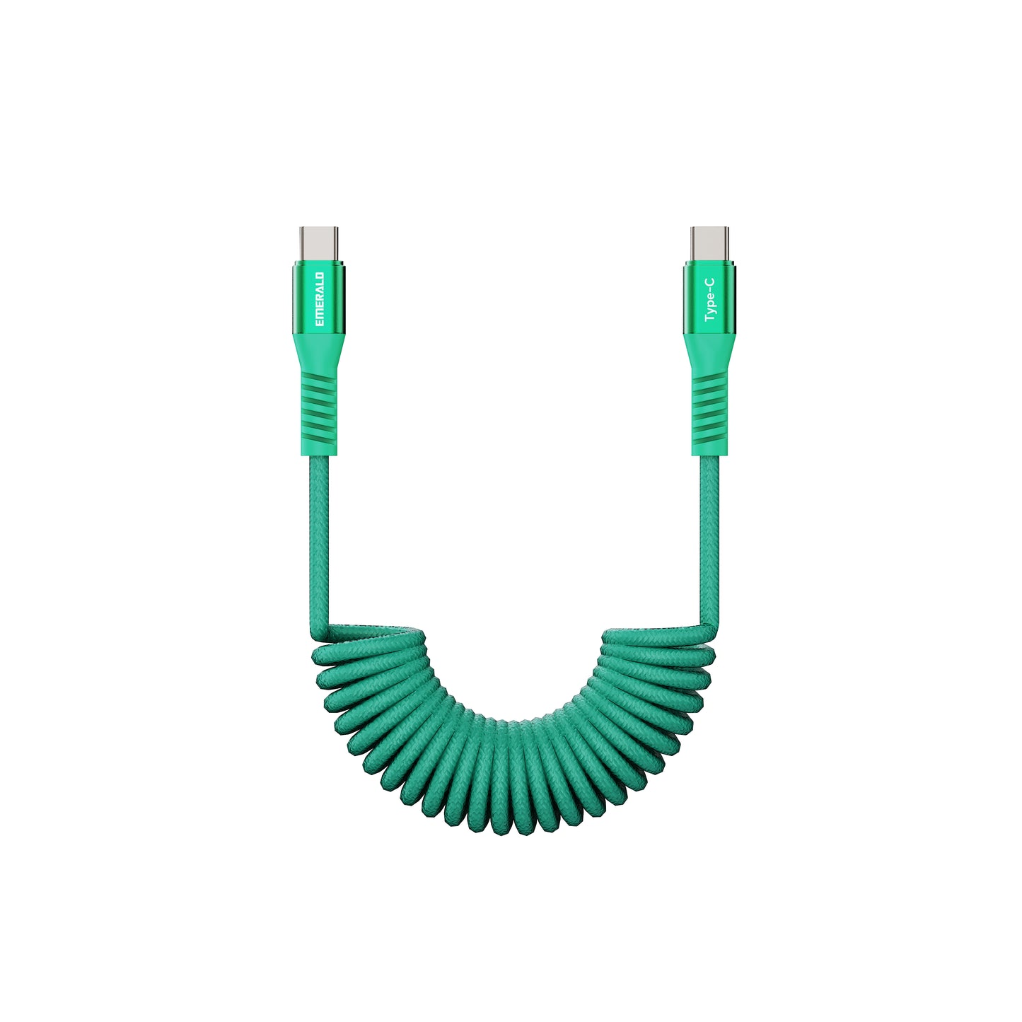 Emerald 4ft Coiled USB-C to USB-C Cable, Fast Charging & High-Speed Data Transfer