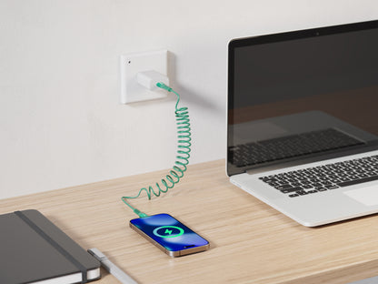 Emerald 4ft Coiled USB-C to USB-C Cable, Fast Charging & High-Speed Data Transfer
