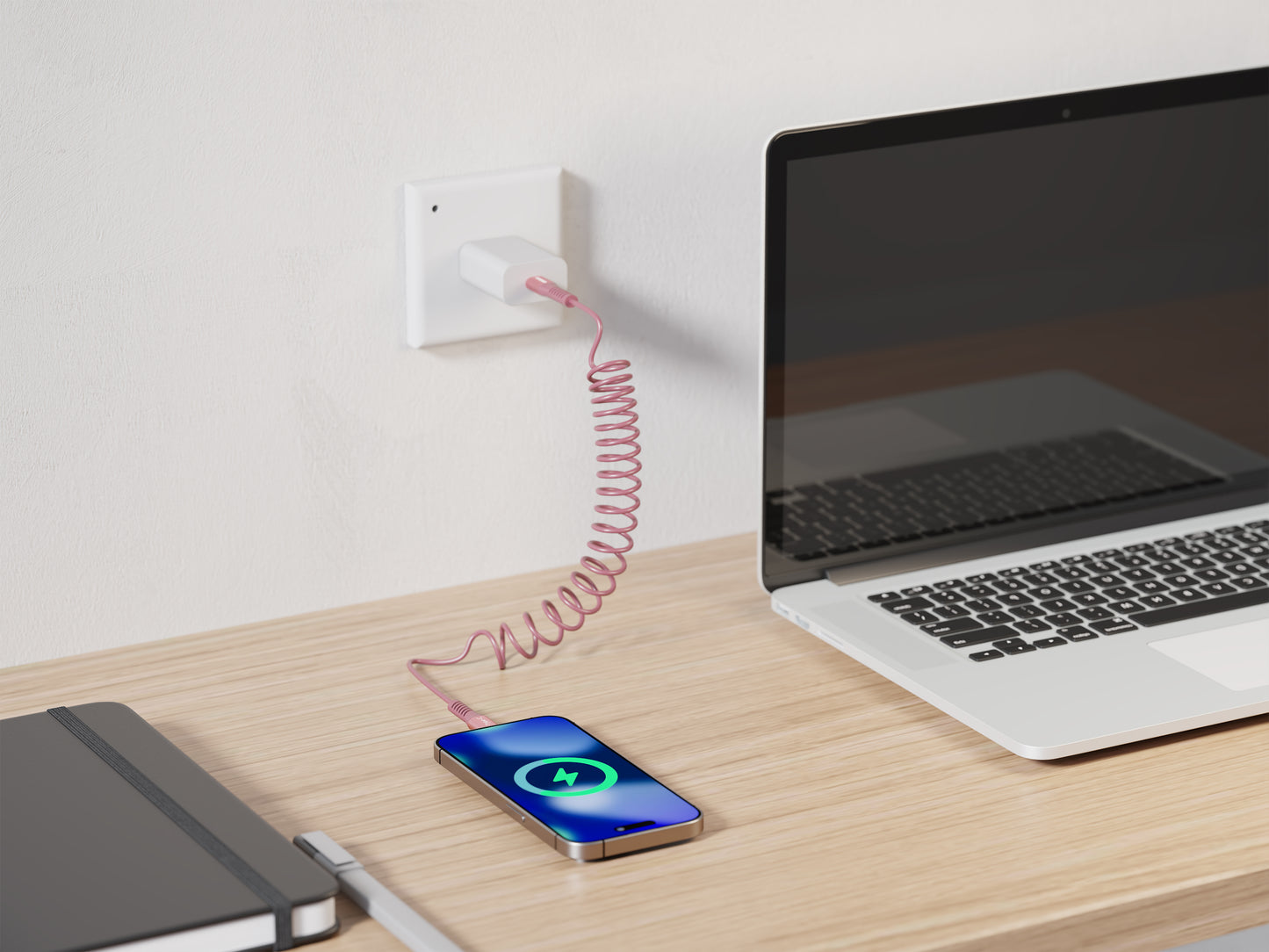 Emerald 4ft Coiled USB-C to USB-C Cable, Fast Charging & High-Speed Data Transfer
