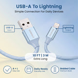Emerald 10ft Braided USB-A to Lightning, Fast Charging & Data Syncing Cable Compatible with iPhone