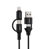 Emerald 6ft 4-in-1 Braided USB-A & Type-C to Lightning & Type-C with Adapter, Fast Charging & Data Syncing Cable