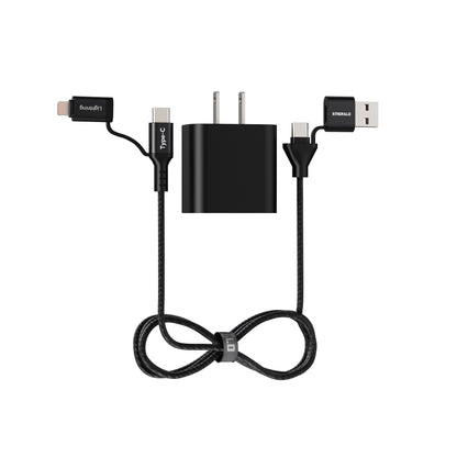 Emerald 6ft 4-in-1 Braided USB-A & Type-C to Lightning & Type-C with Adapter, Fast Charging & Data Syncing Cable